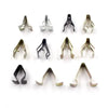 A collection of ten universal metal trim panel fastener clips in various shapes and sizes.