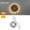 A circular USB LED light strip with a built-in switch is shown in both open and closed states.