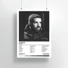 Black and white album art print of Drake with a beard on a white background
