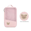Pink stroller hanging diaper bag with a cute cartoon embroidered bear patch