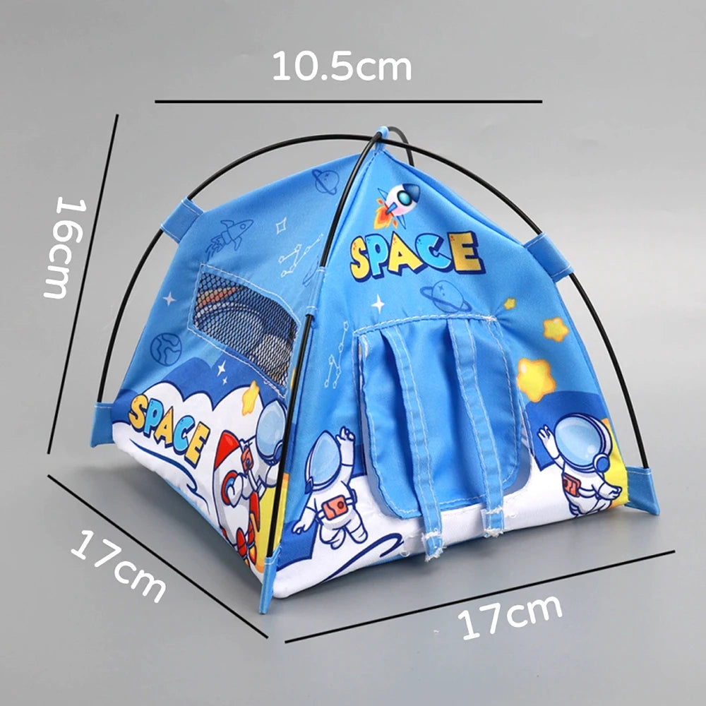 A blue fabric accessory set featuring a space theme with stars and rockets for fashion dolls.