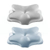 A light blue, smooth satin-like zippered cervical pillowcase shown from above.