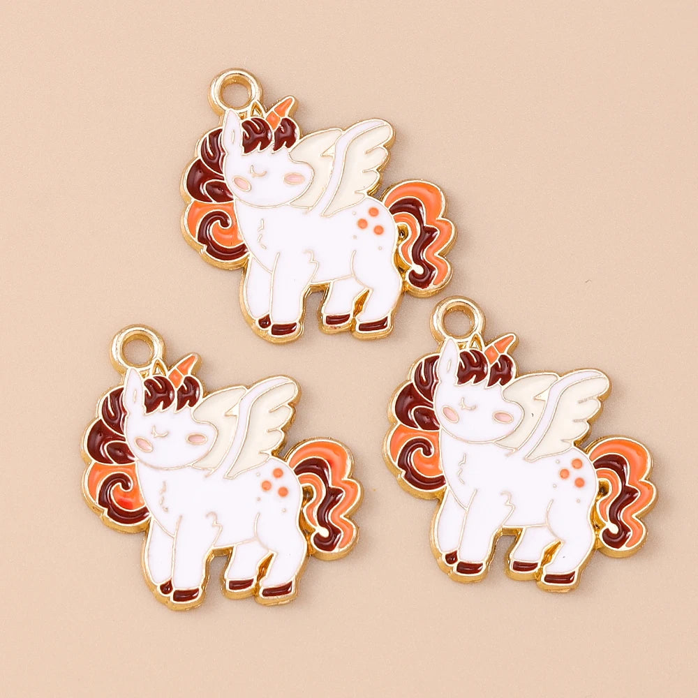Enamel Rainbow Horse Charms for DIY Jewelry Making