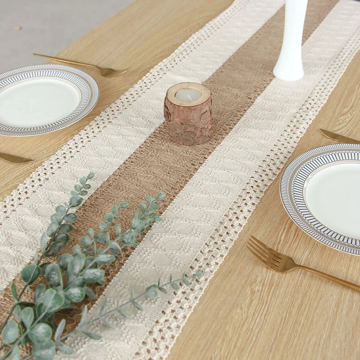 Boho Cotton Tassel Table Runner for Farmhouse & Wedding Decor