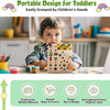 A wooden busy board with LED switch lights designed for toddlers, featuring smooth edges and proper size and weight.