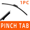 One piece of a black pinch tab for universal frameless wiper blades.