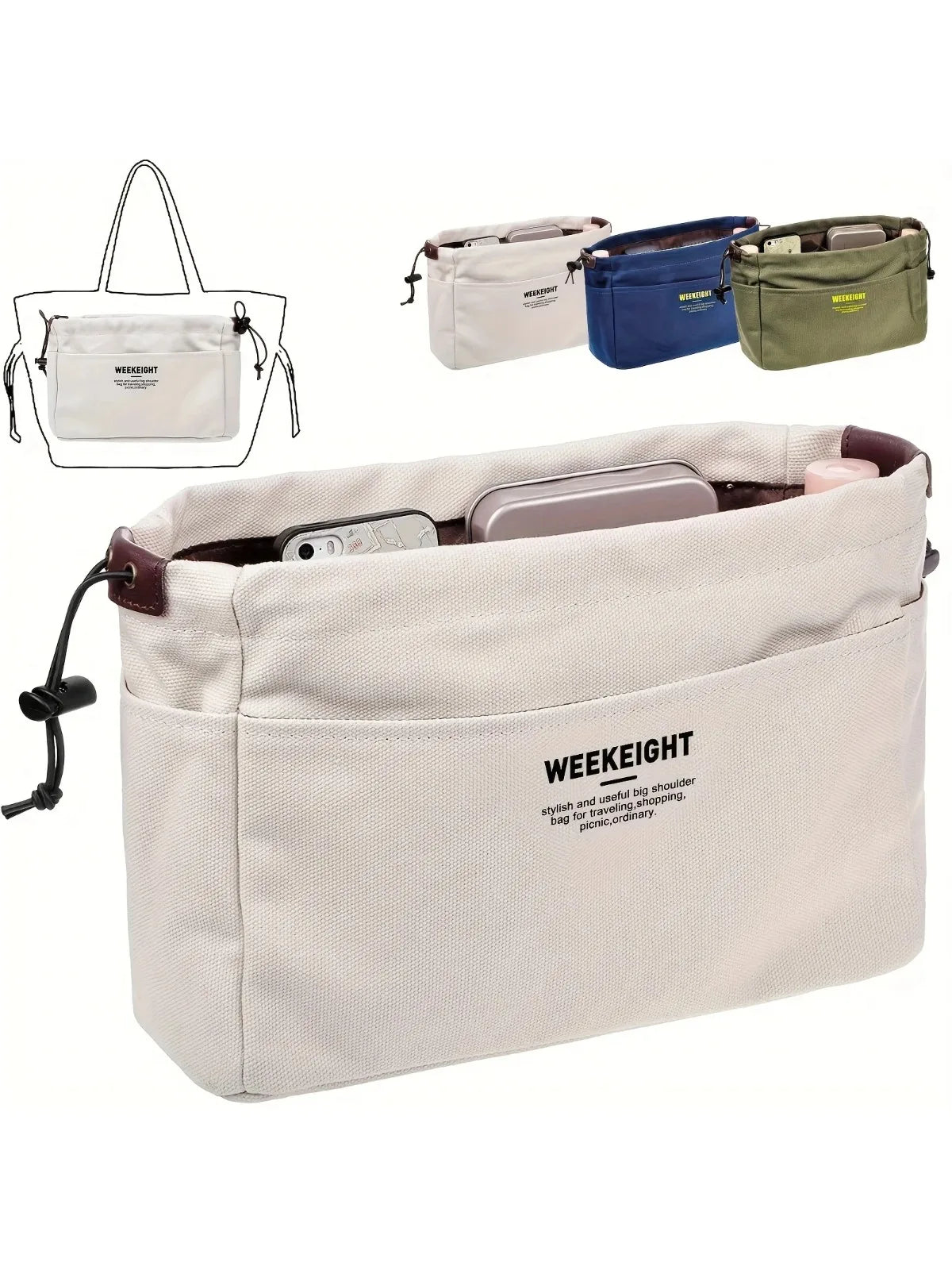 Drawstring Canvas Travel Organizer with Multiple Pockets