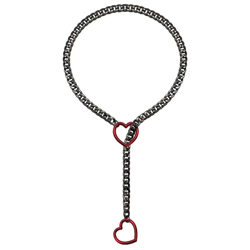 Heart Charm Cuban Link Necklace in Stainless Steel