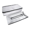 Silver foil insulation cover for attic stairway, showing a rectangular piece and a folded section.