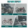 Repair expert graphic showing tools for mechanical, motorcycle, bicycle, and computer repair.