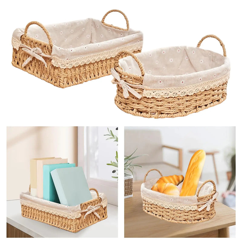 Handwoven Storage Basket with Removable Linen Lining