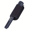 Black handheld metal detector with a coil and LED lights
