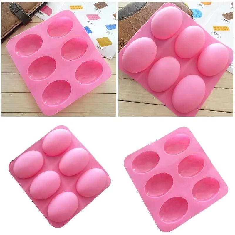 Pink silicone mold with six cavities for soap, baking, and DIY crafts