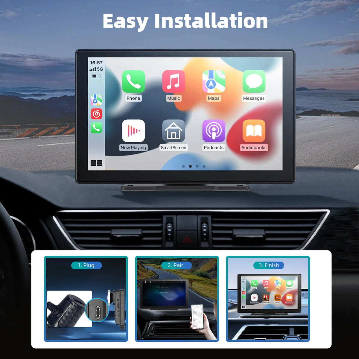 Écran Sans Fil CarPlay & Android Auto de 9 Pouces