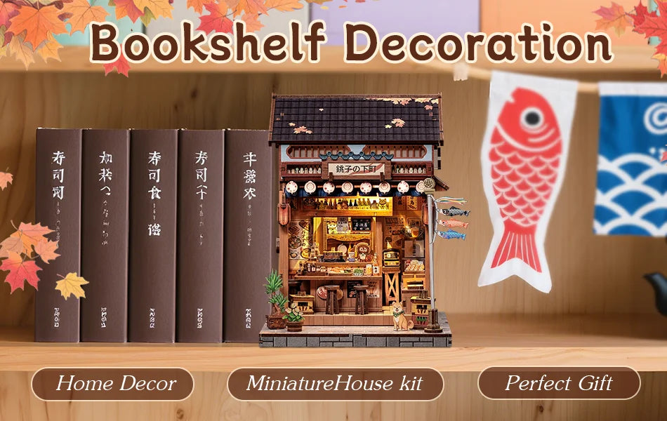 Book Nook DIY Wooden Miniature Kit with LED Lighting
