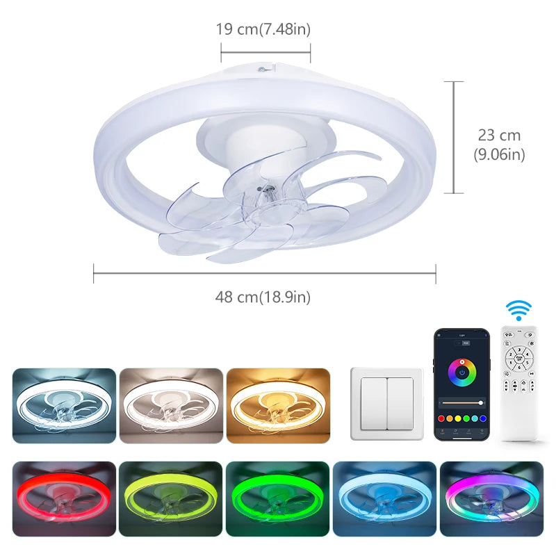Smart LED Ceiling Fan with RGB Music Light & Speaker