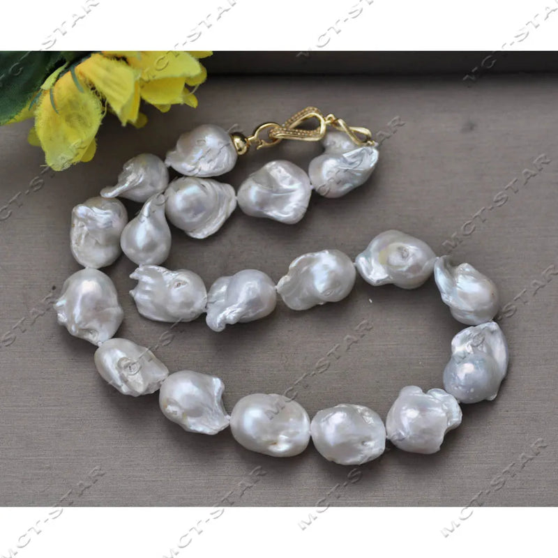 White Baroque Keshi Pearl Necklace with CZ Clasp
