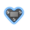 A heart-shaped neon light with a silver rectangular panel and surrounding blue glow.