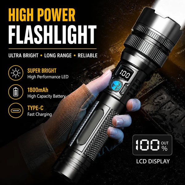 Lampe de poche LED rechargeable avec affichage numérique et zoom