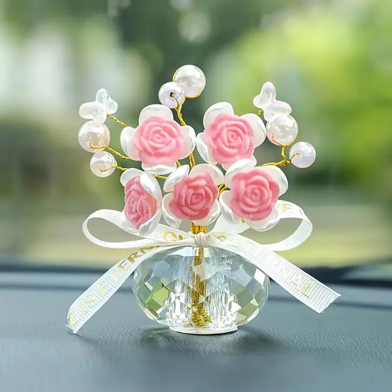 Crystal Glass Rose Dashboard Ornament