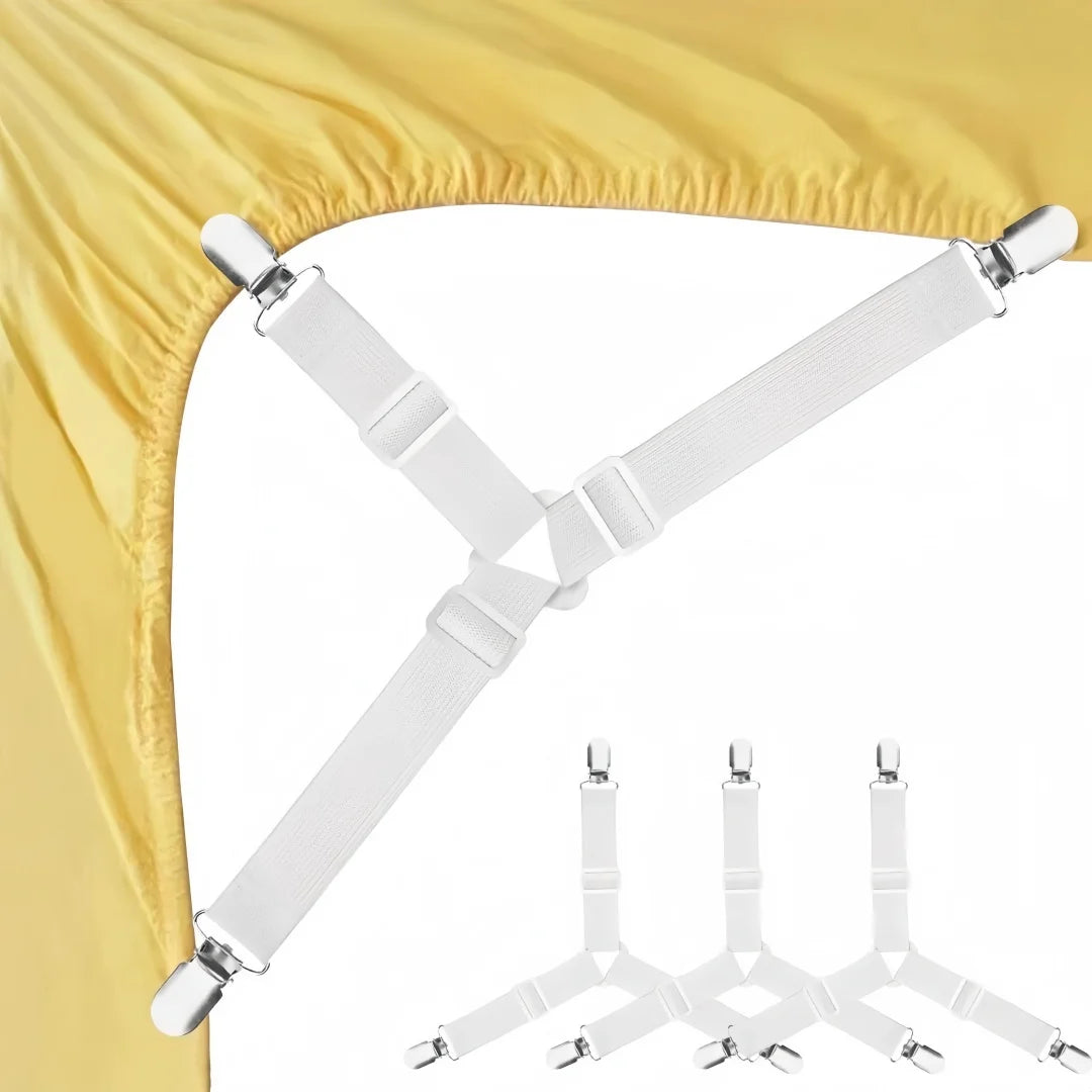Adjustable Triangle Bed Sheet Clips with Elastic Straps (4-Pack)