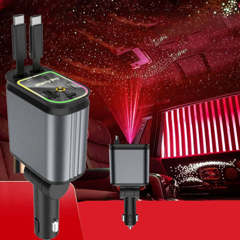 4-in-1 Car Charger with Retractable Cable and Light
