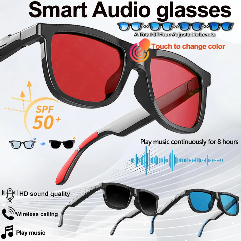Lunettes audio intelligentes avec verres électrochromiques adaptatifs