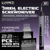 A professional version of a Jiren electric screwdriver with LED lights and 22 pieces of screw bits shown in a dark background
