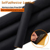 Roll of black self-adhesive leather material showing a close-up of the yellow backing