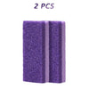 Two purple foot pumice stones with ergonomic grips.