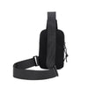 Black compact canvas crossbody bag with a strap shown against a white background.