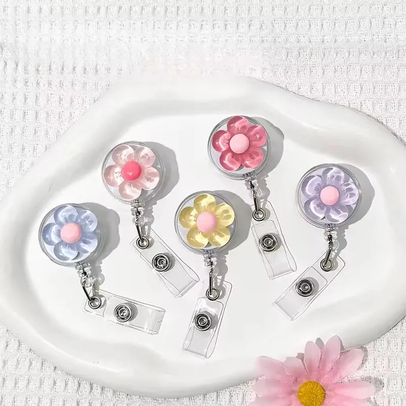 Floral Retractable Badge Reel with Clear ID Holder