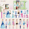 A collection of magnetic dress-up playsets featuring various princess and fairy costumes for children.