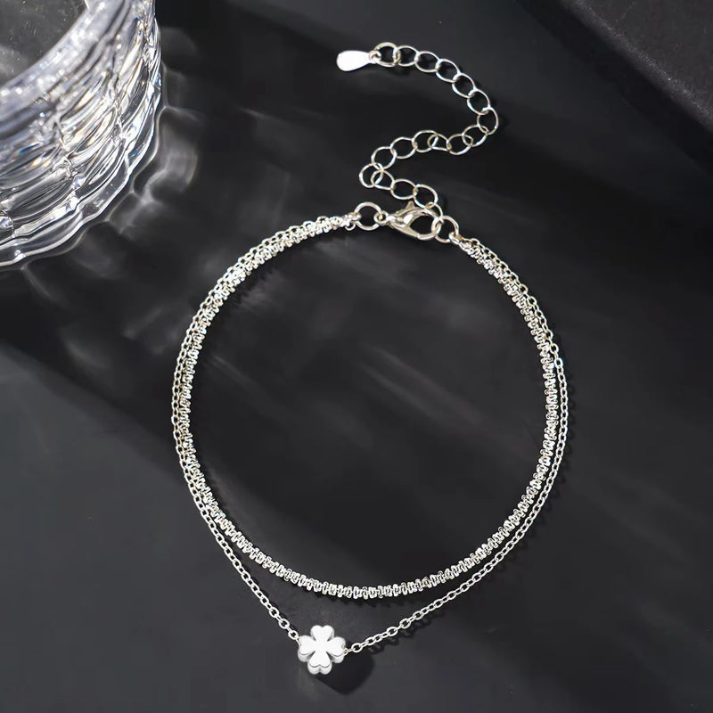 Dainty CZ Anklet with Layered Chain Design