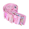 Roll of 40 floral cotton fabric strips in pink and white for quilting and patchwork