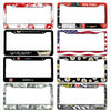 A collection of various license plate frames and car tag holders featuring different designs and colors.