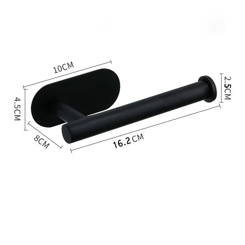 Black stainless steel wall-mounted paper towel holder with a 10cm arm and 2.5cm depth.