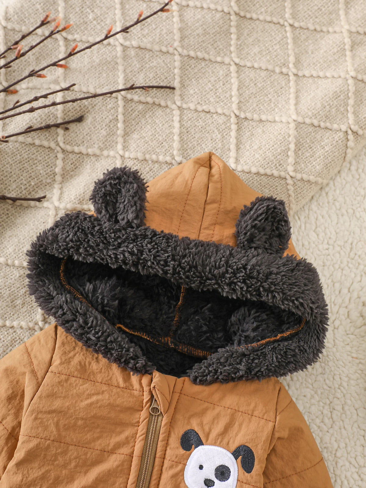 Cozy Fleece Baby Romper with Hood