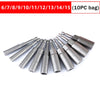 A set of stainless steel nut driver bits ranging from 5.5 to 19mm, packaged in a 10-piece bag.