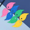 A collection of five brightly colored plastic box cutters and letter openers in pink, blue, green, yellow, and purple.