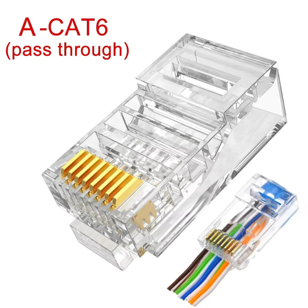 RJ45 Pass-Through Connectors with Gold-Plated Contacts