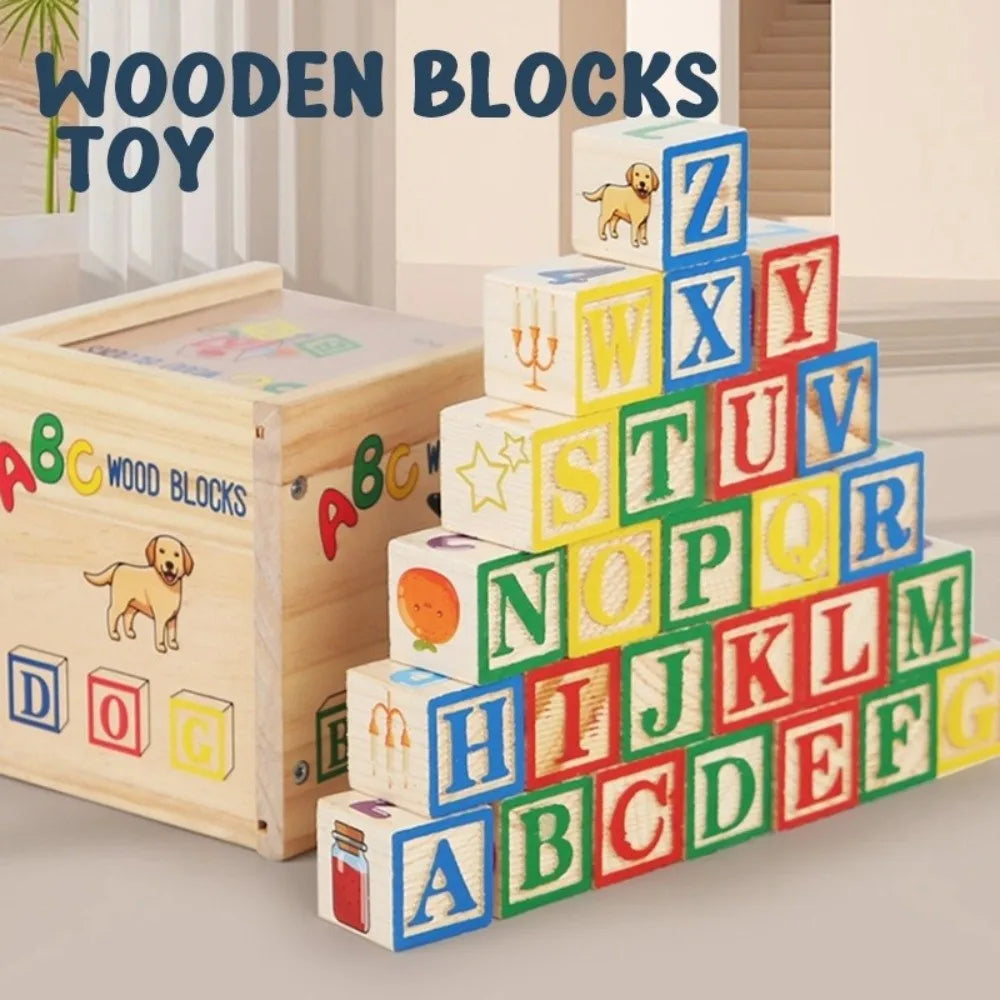 Wooden Alphabet Stacking Blocks Learning Toy