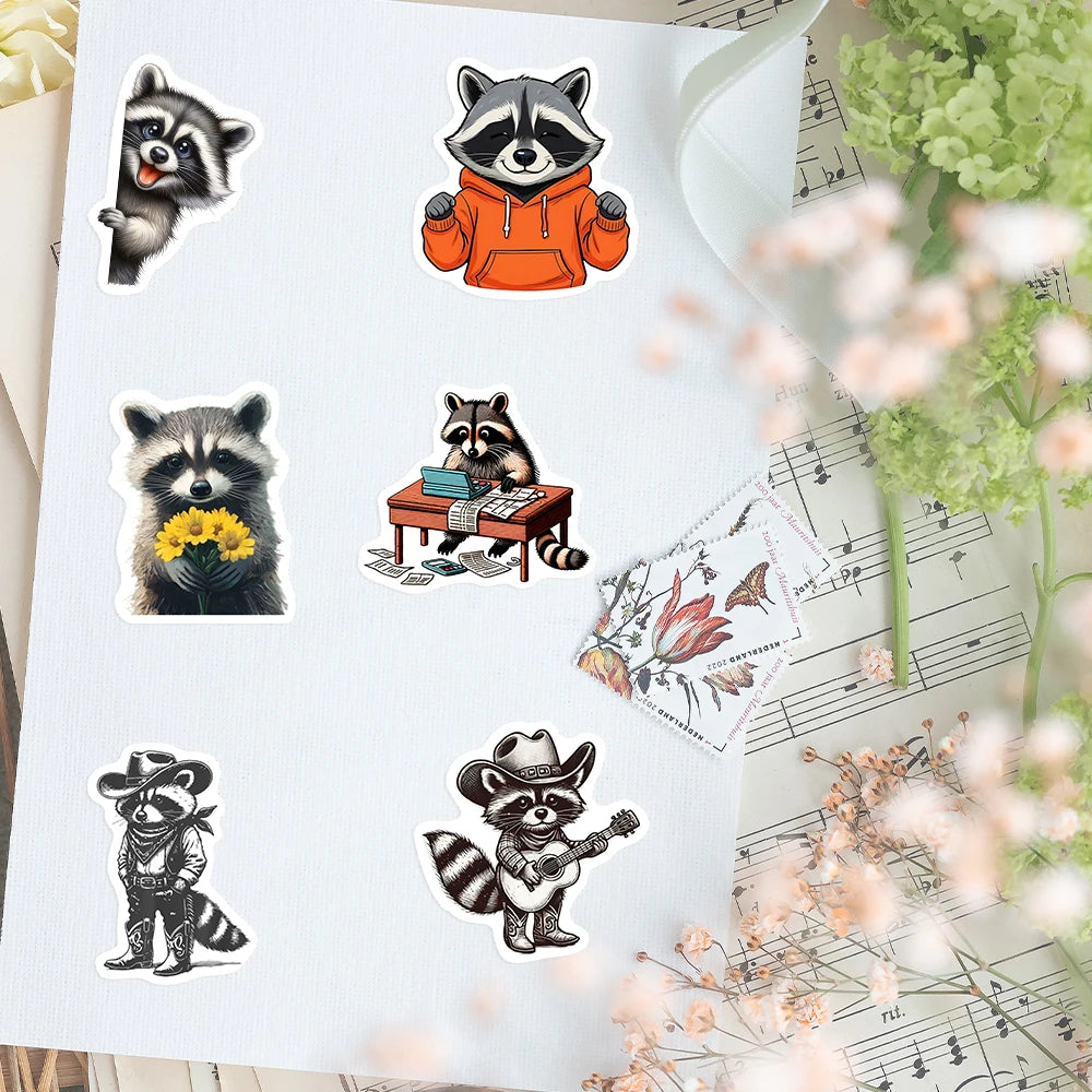 Fun Cartoon Raccoon Vinyl Stickers Pack – Waterproof Decals for Laptops, Water Bottles & Journals