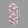 Floral stained glass window film featuring pink and white blossoms on a gray background