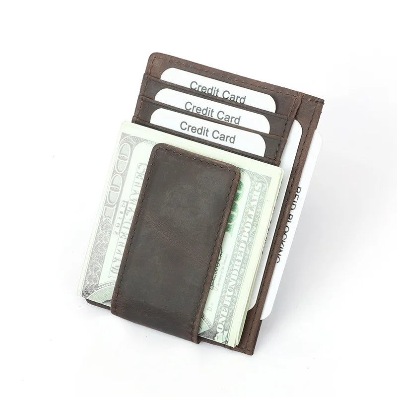 Slim RFID-Blocking Leather Wallet with Money Clip