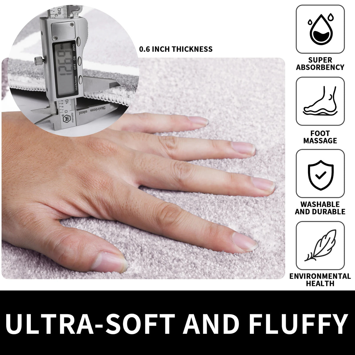 Plush Microfiber Non-Slip Bath Mat with Quick-Dry Absorbency