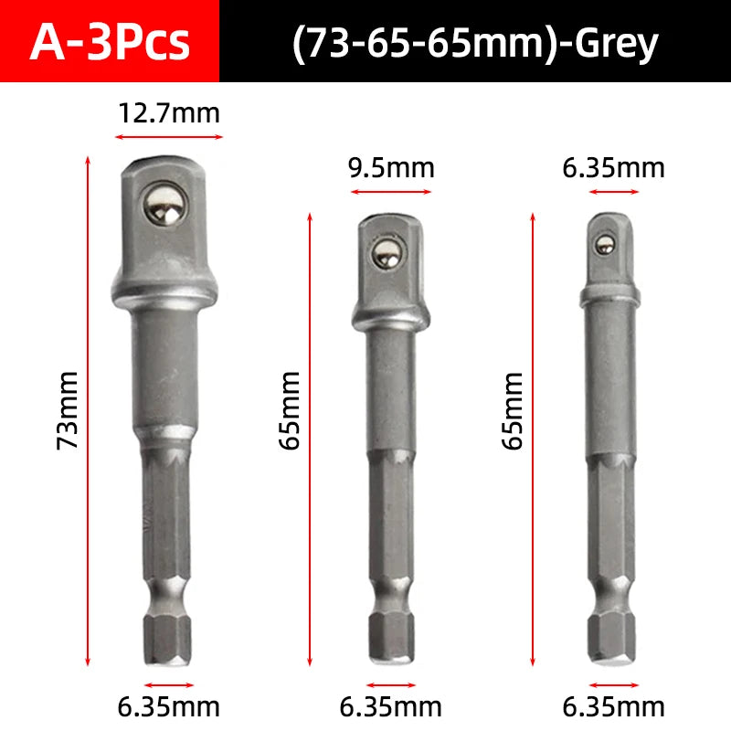 Hex Shank Socket Adapter Set for Power Drills (1/4, 3/8, 1/2 Inch)