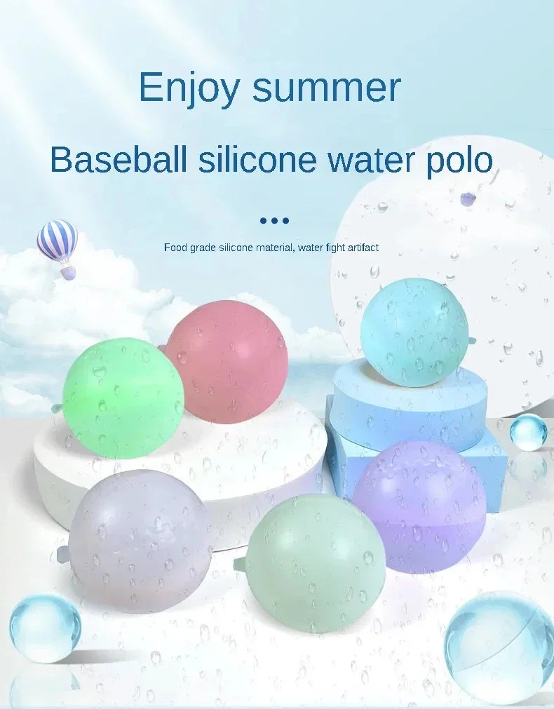 Eine Sammlung farbenfroher Silikon-Wasserball, verschiedene Schattierungen, auf einer weißen Oberfläche.