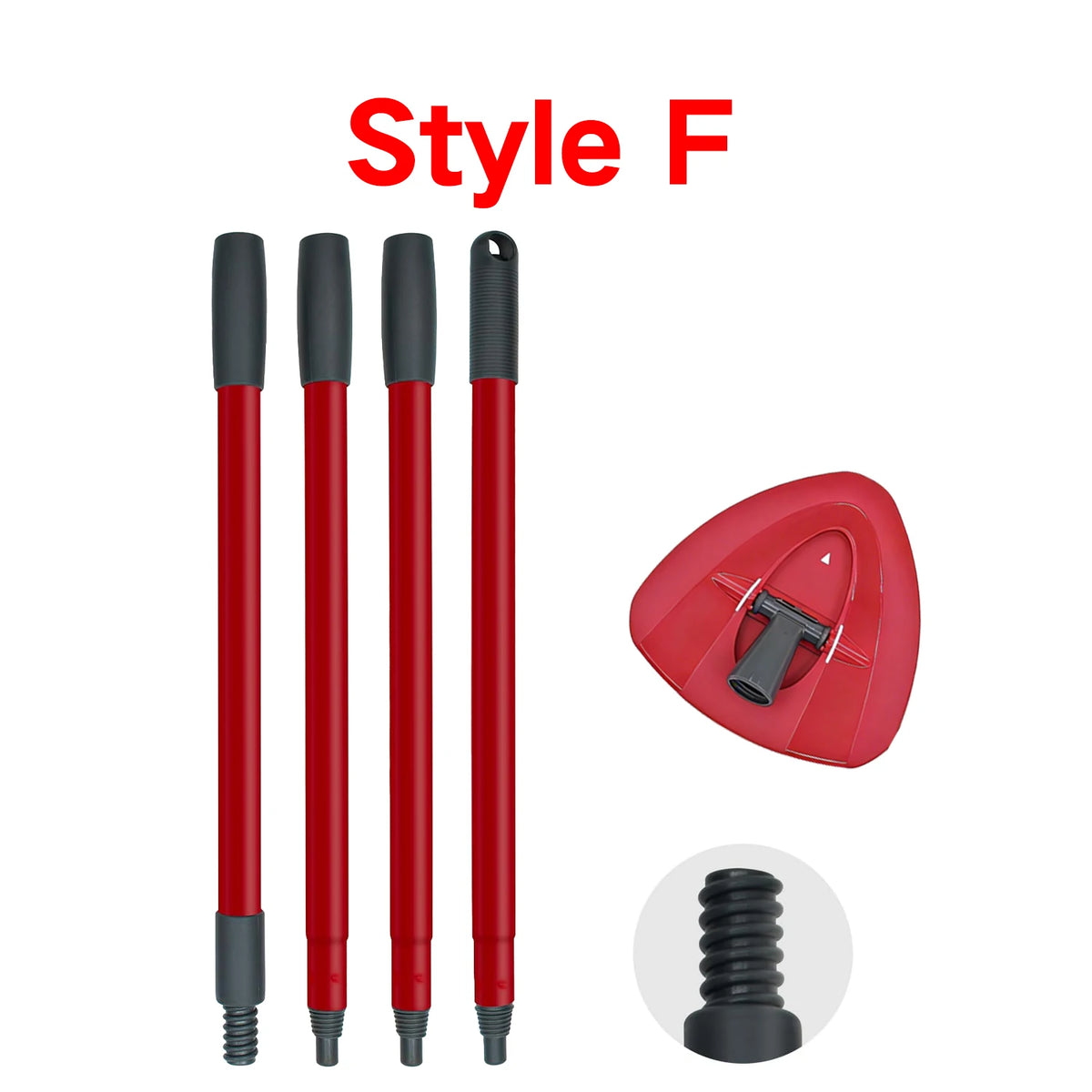 Red Style F replacement mop handle and base with detachable head and screw