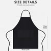 Black unisex kitchen apron with pockets shown flat lay for size details